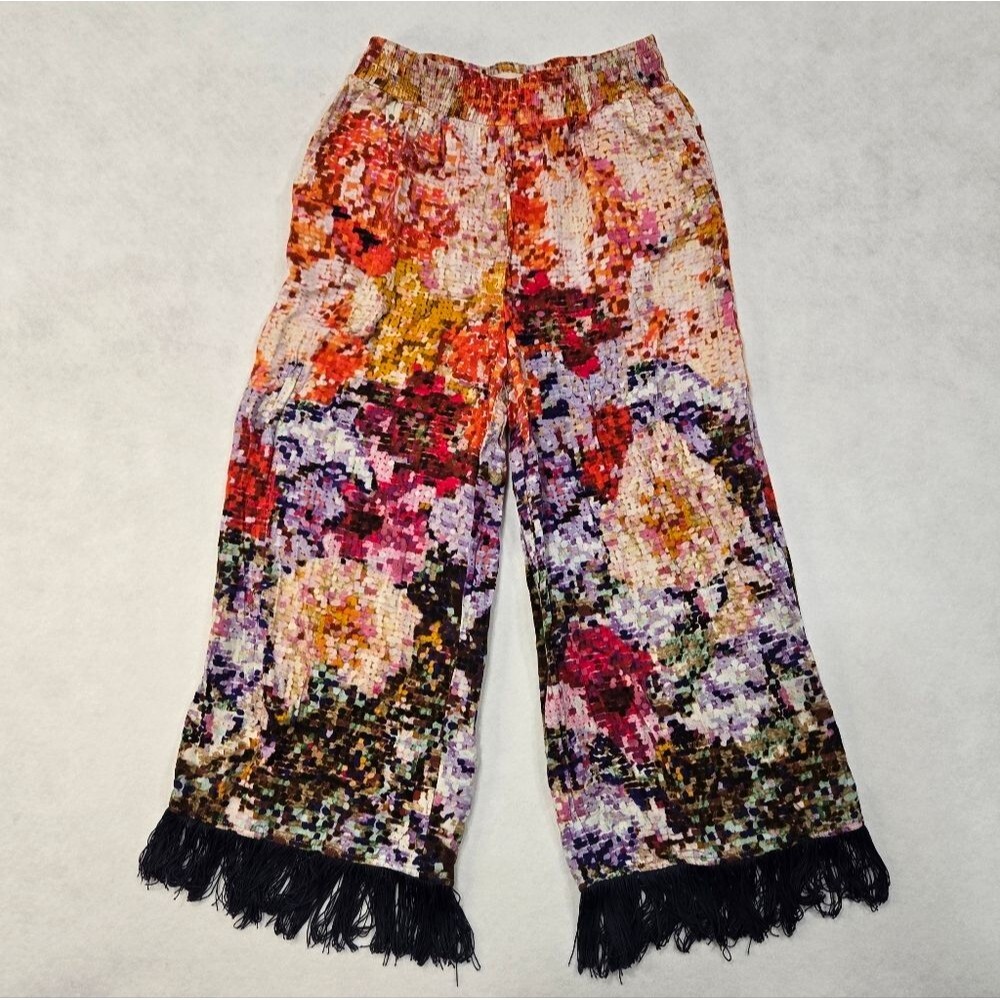 Kirstin Lamb For Anthropologie Colorful Pajama Pants with Fringe